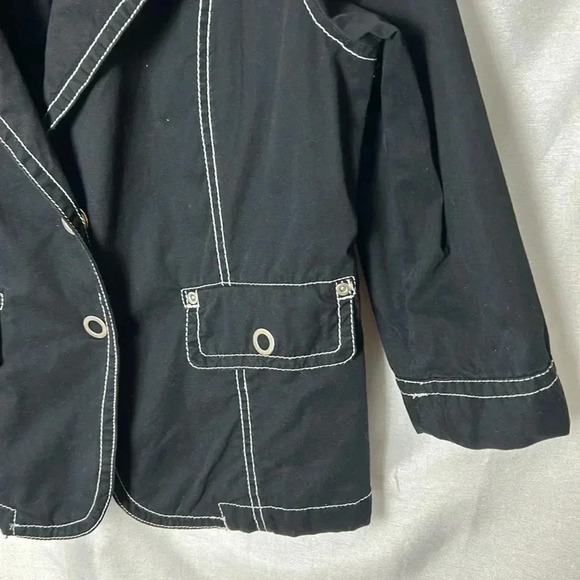 COTTON GINNY Y2K cropped cotton black blazer,fitted , round snaps ,white trim - Picture 4 of 15